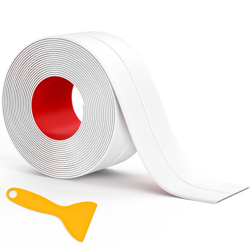 Fixmend Caulk Tape, 1 Roll Self Adhesive Caulk Strip Waterproof, Caulking Sealant Tape for Kitchen, Countertop, Bathroom, Sink, Shower, Bathtub, Toilet Edge Protector with Sealing Tool (1.5" x 10.5Ft) - Image 1